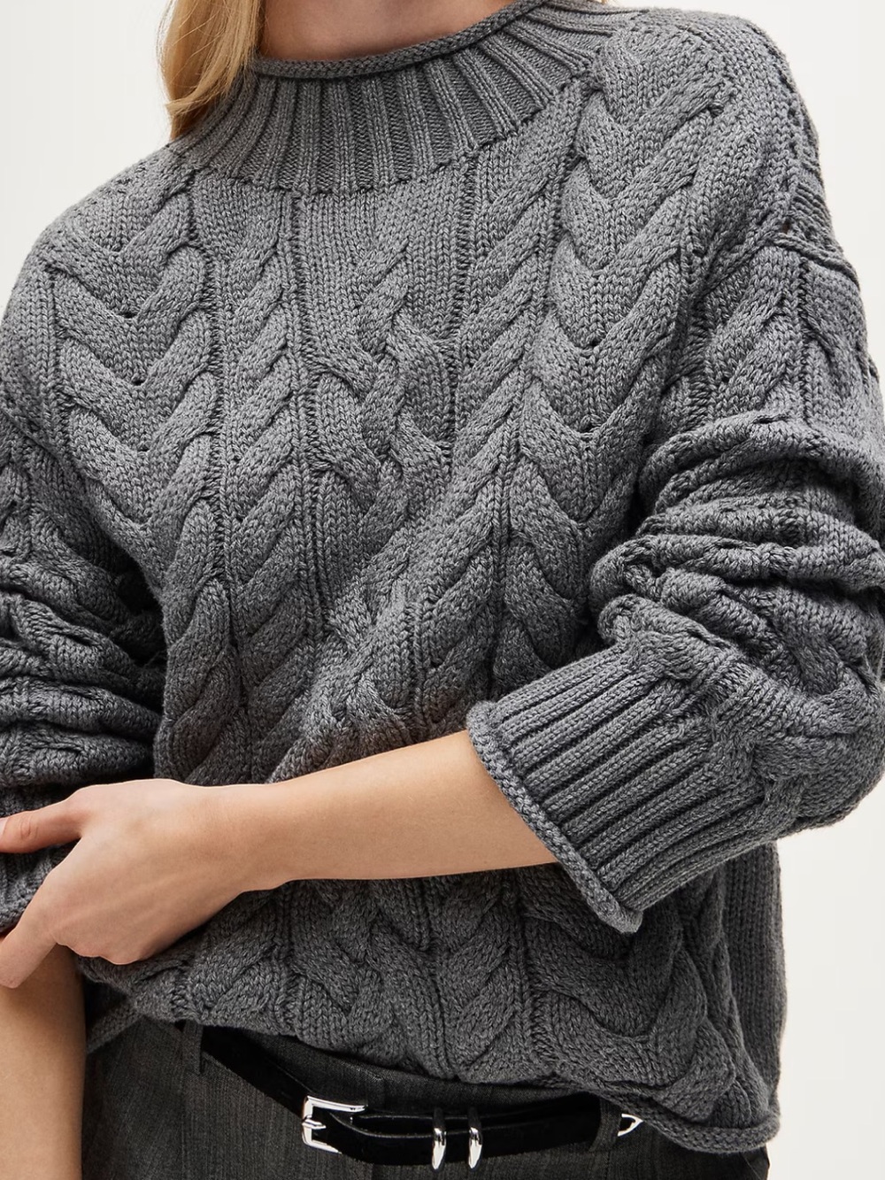 NWT! 2025 Rollneck™ cable-knit sweater - gray 2X